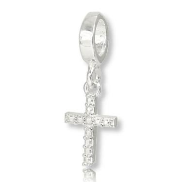 Imagem de Berloque Charms Cruz Crucifixo Cravejado Prata Legitima 925 - Lojas La