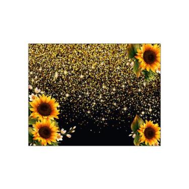 Imagem de Painel de Festa Horizontal 1,55 X 1,20 - Girassóis Efeito Glitter Dour