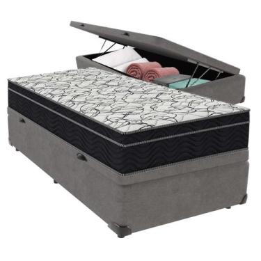 Imagem de Cama Box Baú Solteiro Cinza e Colchão Airtech 150 D45 Ortobom