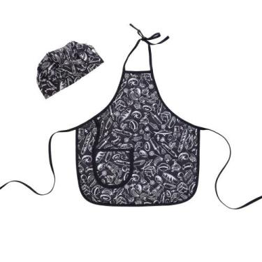 Imagem de Avental infantil com chapéu de cozinheiro preto e branco - Recanto da 