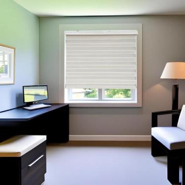 Imagem de Persiana Rolo Duplo c/ Bandô Bege 160 (L) x 220 (A) Cortina Zebra Rain