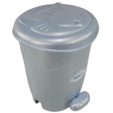 Imagem de Lixeira gatinho infantil para bebê com pedal plastibrasil 8l, Azul Pér