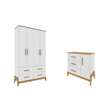 Imagem de Guarda Roupa e Cômoda Moveis Peroba Retro infantil Guti MDF , Branco A