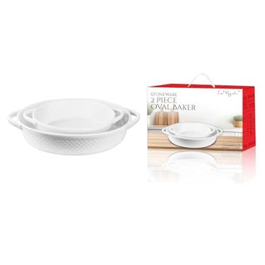 Imagem de Le Regalo Conjunto oval de padeiro de 2 peças – design de favo de mel, assar e servir, prato, forno, máquina de lavar louça e congelador seguro - Grande capacidade de 190 ml - capacidade média de 100