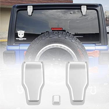 Imagem de Kujunpao Dobradiça da janela da porta traseira e bocal do limpador de chuva traseiro com acabamento decorativo compatível com Jeep Wrangler JL 2018-2021 ABS 3 peças (prata)