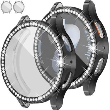Imagem de RICHONE [Pacote com 2] Capa brilhante para Samsung Galaxy Watch 7 40 mm protetor de tela preta, com strass e purpurina, TPU macio para Samsung Watch 7, acessórios brilhantes para mulheres e homens