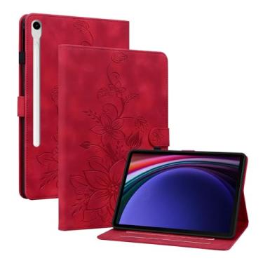 Imagem de Rosbtib Capa para Samsung Galaxy Tab S10 FE / S9 FE 10,9 polegadas com suporte para cartão, capa protetora fólio com suporte, vários ângulos de visualização para Galaxy Tab S9 11 polegadas, vermelho