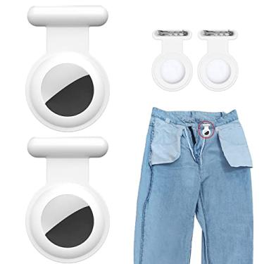 Imagem de Pacote com 2 capas compatíveis com AirTag, suporte de silicone oculto GPS infantil com pino invisível, capa antiperda para Apple Air Tag para crianças, idosos, animais de estimação, roupas (branco e