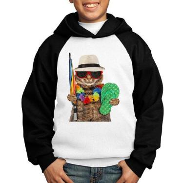 Imagem de Moletom Infantil Gato nas Férias - Foca na Moda, Branco, Preto, 8