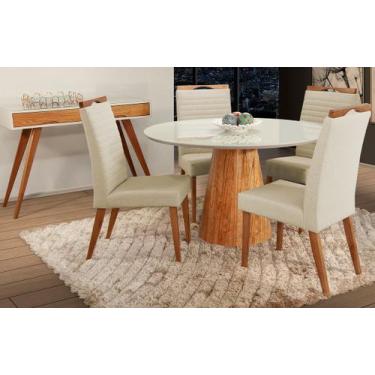 Imagem de Mesa de jantar + 4 Cadeiras Itália tampo Redondo 120 cm Bege - Gran De