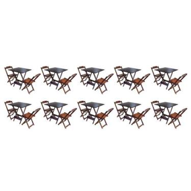 Imagem de Kit 10 Jogos de Mesa Dobravel com 2 Cadeiras de Madeira 70x70 - Imbuia