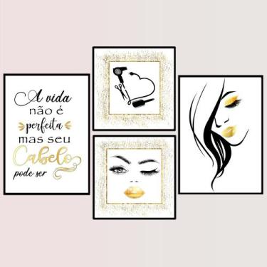 Imagem de Quadros Decorativos Cabelereira Salão Beleza - FlorEllas, Dourado , Qu