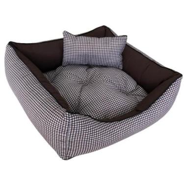 Imagem de Caminha pet luxo com travesseiro e almofada dupla face, cor xadrez - K