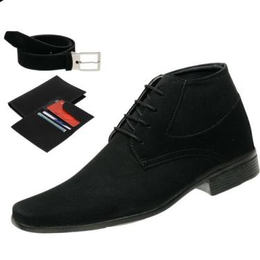 Imagem de Bota Casual Masculina Cano Curto Confortável Salto Baixo De Amarrar + 