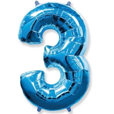 Imagem de Balão Metalizado Número 3 Azul 16" (40cm) - Make+