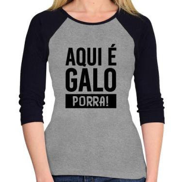 Imagem de Baby Look Raglan Aqui é galo  Manga 3/4 - Foca na Moda, Cinza, Preto, 