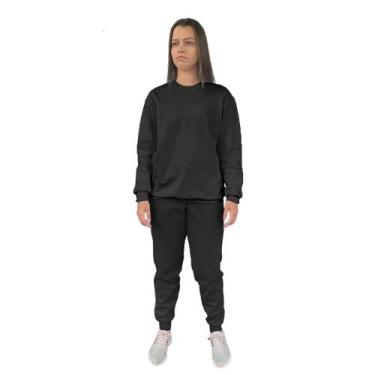 Imagem de Conjunto de Moletom Feminino Blusa Sem Capuz e Calça Jogger Liso - Rel
