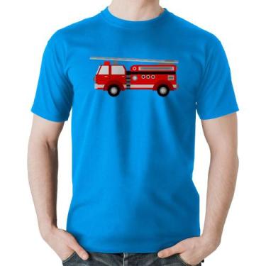 Imagem de Camiseta Algodão Caminhão de Bombeiro - Foca na Moda, Azul, GGG