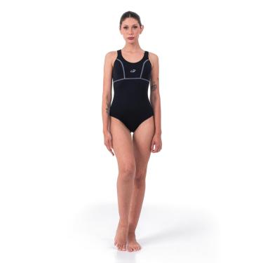 Imagem de Maiô Helanca Pespontado para Natação e Hidroginástica Costas Fechadas, Hammerhead, Preto/Cinza, G