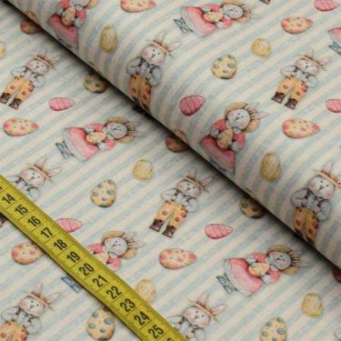 Imagem de Tecido Estampado para Patchwork - Páscoa : Mini Coelhos Azul (0,50x1,4