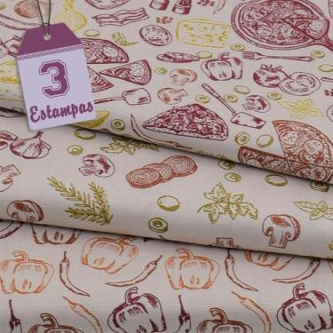 Imagem de Kit de Tecido Cozinha Creme (50x150) 3 Estampas - CÍRCULO