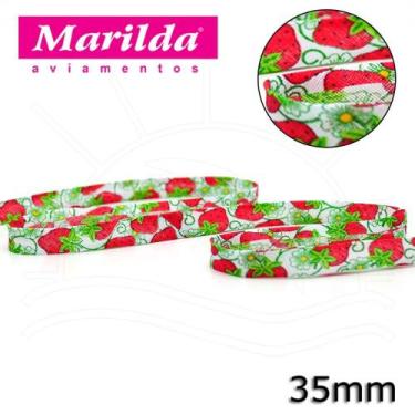 Imagem de Viés Estampado Largo 35mm 20 metros - Morango Arabesco - Marilda