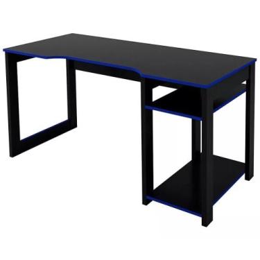 Imagem de Mesa Gamer ME4152 Tecno Mobili Preta e Azul, 136x75x60 cm, com Nicho p