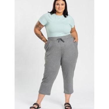 Imagem de Calça Capri Feminina Plus Size Malha Ribana Canelada Com Elástico E Cordão - Serena-Feminino