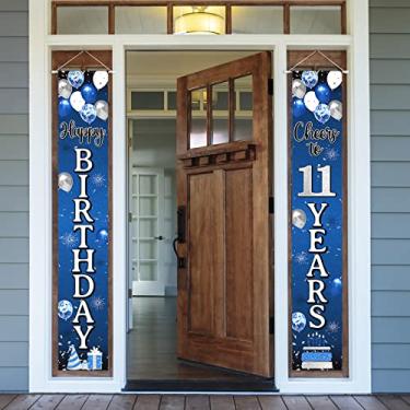 Imagem de Nelbiirth Happy 11th Birthday Decorations,11th Blue & Silver Balloon Birthday Theme Door Hanging Banner Sign,Cheers to Eleven Years Old Bday Party Supplies.