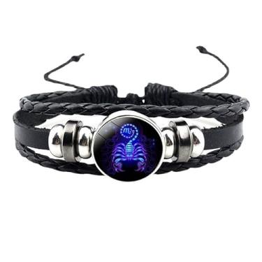 Imagem de Xeyau Pulseira de 12 constelações, pulseira de constelação do zodíaco, signos do zodíaco, pulseira de couro fluorescente para mulheres, homens, joias, adjustable, Aço inoxidável, Sem Pedra Preciosa
