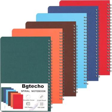 Imagem de Bgtecho Pacote com 6 cadernos espirais A5 pautados universitários, caderno espiral de capa dura de 14 x 21 cm, caderno espiral para estudo de trabalho, 80 folhas/bloco, 160 páginas, 6 cores
