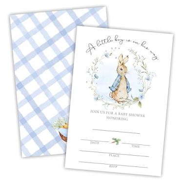 Imagem de 25 Convites de chá de bebê de Páscoa com envelopes - Um menino está a caminho - suprimentos de chá de bebê de primavera Páscoa para meninos e meninas - revelação de gênero, lembrancinha de festa de