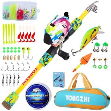 Imagem de YONGZHI Vara de Pesca Infantil E Carretel, Vara de Pesca Leve com Carretel de Pesca Spincast, Bolsa de Equipamentos, Iscas para Jovens, Meninas E Meninos, Bom Kit de Pesca para Iniciantes, Amarelo