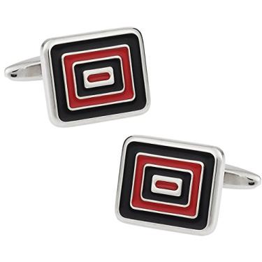 Imagem de Abotoaduras prateadas com caixa de apresentação Cuff-Daddy distintivas pretas e vermelhas esmaltadas