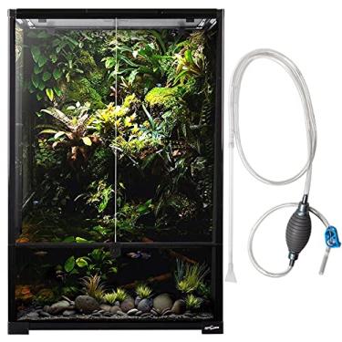 Imagem de REPTI ZOO Tanque de terrário de vidro de 180 litros, Paludarium grande de 61 x 45 x 91 cm, base biológica profunda 25 cm, porta dobradiça dupla, conjunto de limpador de cascalho de sifão incluído