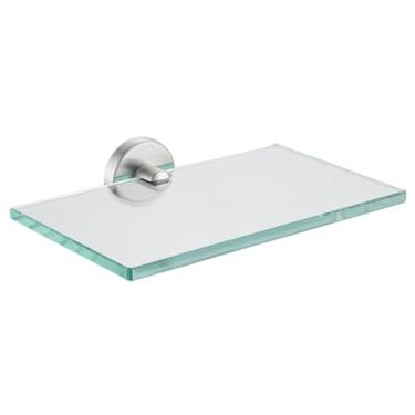 Imagem de JQK Prateleira de vidro para banheiro, armazenamento de chuveiro de vidro temperado 20 x 12,7 cm, suporte de parede com acabamento escovado de aço inoxidável 304, TGS101L8-BN