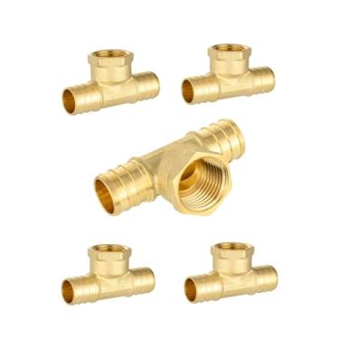 Imagem de (pacote com 5) EFIELD 3/10.2 cm Pex X 3/10.2 cm Pex X 1/5.1 cm fêmea NPT Tee Adaptadores, Pex Crimp Brass encanamento, ASTM F1807, NSF/ANSI 61 (5)