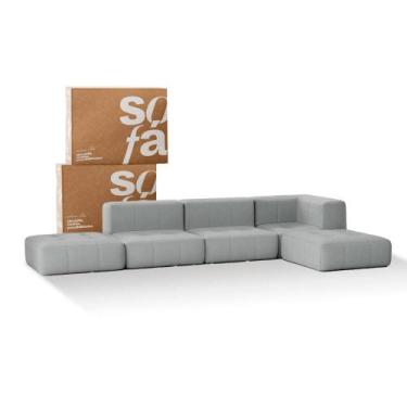 Imagem de Sofá 3 lugares Modular com 2 Apoios Puff  Sofá na Caixa em Boucle com 