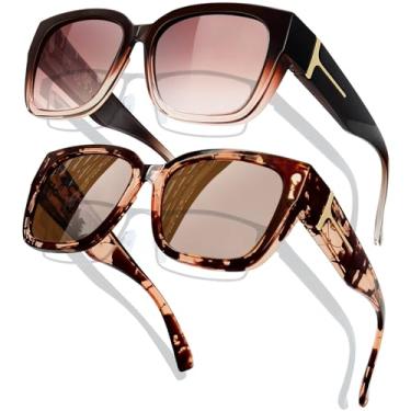 Imagem de KANASTAL Óculos de Sol Feminino Masculino Polarizado 2 Peças Pares Proteção UV 400 Marrons Leopardo Brown Sunglasses over Glasses -Marrom Tartaruga + Marrom