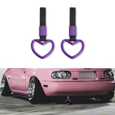 Imagem de Xotic Tech 2 peças JDM em forma de coração Tsurikawa alças de alça de ônibus trem de metrô Drift Charm anel de aviso de para-choque traseiro para carros, SUV decoração exterior interior (roxo)