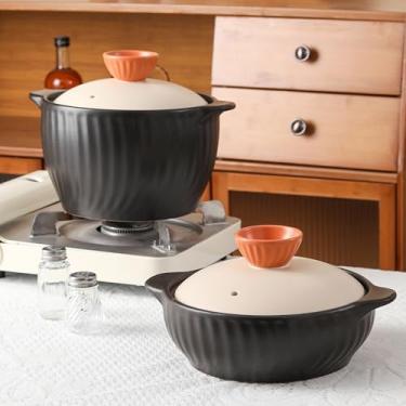 Imagem de Caçarola de cerâmica antiaderente, panela de barro, panelas de barro com tampa, panela para ensopado, sopa, vapor, forno seguro - resistente ao calor