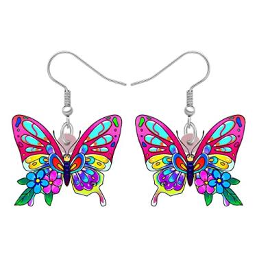 Imagem de Bonsny Brincos de borboleta florais pendurados moda inseto joias para mulheres meninas presente infantil, Acrílico, Sem Pedra Preciosa