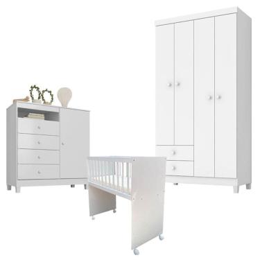Imagem de Quarto Bebê 4 Portas Ternura Baby e Mini Berço Moisés Alegria com Colchão Branco Flex - Incorplac