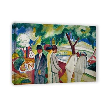 Imagem de JZSDGB Emoldurado. Pintura famosa - "Big Bright Walk" de August Macke Impressão de arte de parede abstrata em tela - Pôster de arte moderna para decoração de casa 70 x 100 cm (28 x 33 pol.)