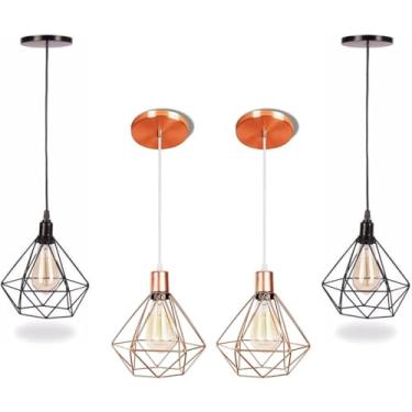 Imagem de Luminárias de Teto Lustre Modelo Diamante Luxo Pendentes Preto & Rose Gold Kit C/4