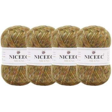 Imagem de NICEEC 4 novelos de fio de ar fofo para crochê, macio e colorido, mistura de lã e acrílico, fio penteado leve 3 DK para tricô, fio de lã de tweed de qualidade (total de 199 g/600 jardas) - gengibre