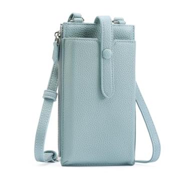 Imagem de LEEXTON Bolsas transversais pequenas e leves para mulheres em couro vegano com alça ajustável e compartimentos para cartão, Azul claro