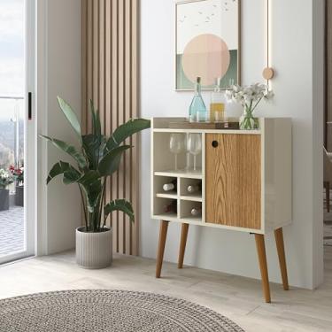 Imagem de Aparador Buffet Multiuso para Sala, Escritório e Cantinho do Café, Estilo Moderno (Off White/Freijó)