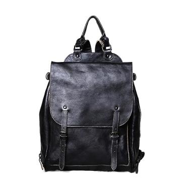 Imagem de Mochila de couro para homem couro legítimo bolsa de computador fashion de grande capacidade para homens(Black)