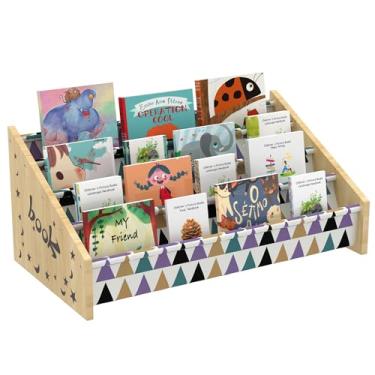Imagem de Kjlwb Estante de madeira para crianças, prateleira decorativa de 4 camadas para quartos de crianças, berçário, sala de aula, salas de jogos, prateleira de livros infantis para livros de diferentes